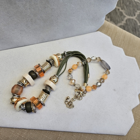 SET! Chico's Chunky Mixed Bead Necklace with Gemstone Stretchy Bracelet SET! - Picture 6 of 16